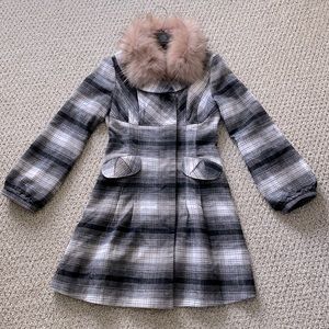 Fur collar balloon sleeve wool blended jacket